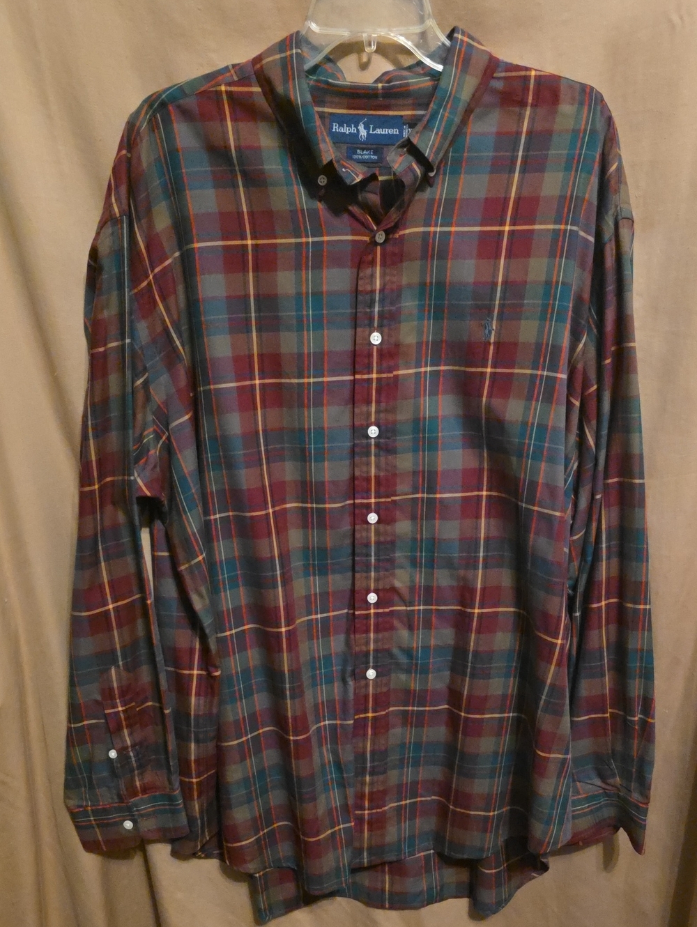 Mens' Plaid Polo Button Down Shirt XL